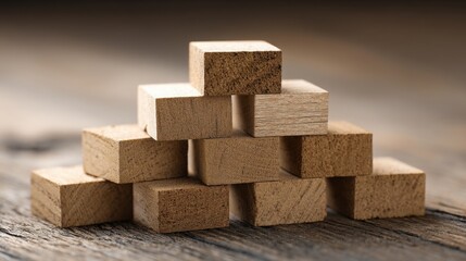 Poster - Pile of wood blocks stacked together representing value proposition angle builder concept in creative organization