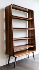 Aufkleber - Walnut Bookcase Displayed in Modern Interior Design Setting with Clean Lines Minimalist Aesthetic