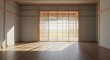© BRNSN - Empty room, Wood latticed screen in Japanese architectural interior decoration