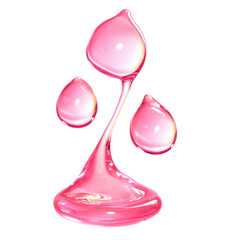 Poster - Abstract pink liquid splash with three droplets shape pattern, high gloss shiny fluid art design, minimalist modern decorative element, vibrant colorful illustration