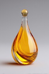Poster - Elegant Glass Bottle with Golden Liquid Still Life on Neutral Background Studio Shot