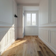 Aufkleber - Bright empty room interior with wood floor and white walls classic design architecture sunlight window