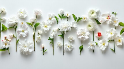 Poster - Artistic arrangement of cherry blossom flowers against white background