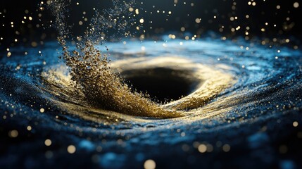 Poster - Blue and gold particle swirl on dark background, ideal for festive or magical visuals