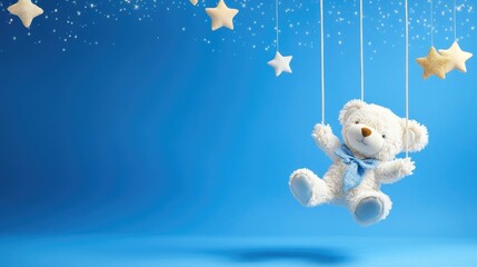 Poster - Blurry white-blue gradient background with glittering stars shining for a magical feel