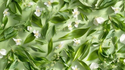 Poster - Botanical repeat with soft leaves and wax flowers, simple and natural pattern