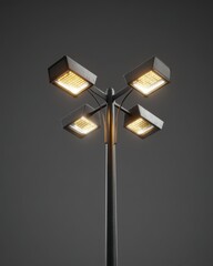 Poster - Modern LED street light shining at night low angle view lighting design concept for urban illumination