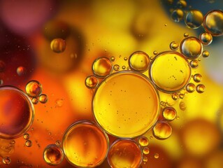 Poster - Oil and Water Abstract Macro Photography Showing Bubbles and Surface Tension in Orange Yellow and Red Colors