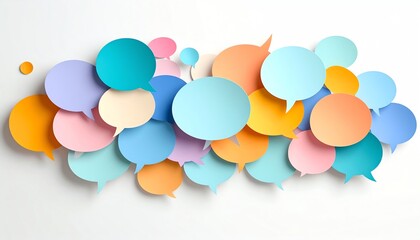Poster - Colorful speech bubbles in various sizes and shades create a vibrant, playful background, symbolizing communication and conversation