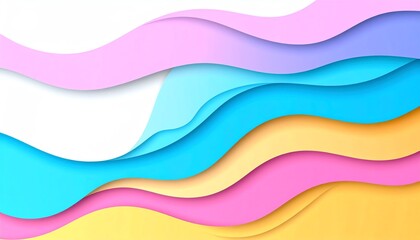 Poster - Colorful, flowing abstract waves in shades of pink, blue, and yellow create a vibrant and dynamic design