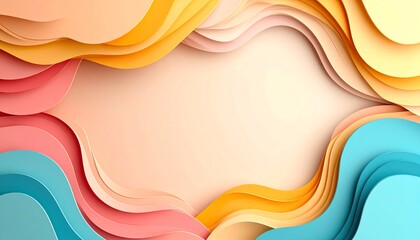 Poster - Colorful, wavy layers of paper create a vibrant, abstract background, blending warm and cool tones for a modern design aesthetic