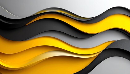 Poster - Abstract waves of black, yellow, and gray create a dynamic, modern design, suggesting movement and elegance in a minimalist style