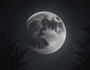 Wall Mural - Low-hanging full moon casts eerie glow on dark, starless night ,  scary,  spooky