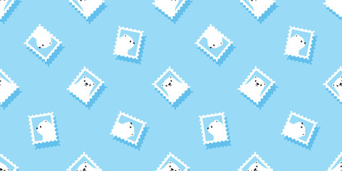 Wall Mural - bear seamless pattern polar bear stamp poat mail vector cartoon doodle teddy gift wrapping paper til