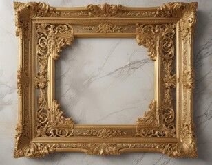 Wall Mural - Intricate golden frame with ornate detailing on polished marble ,  surface,  luxury,  precious