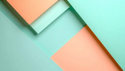 Poster - Geometric layers of pastel colors create a modern, abstract design, featuring soft mint and peach hues