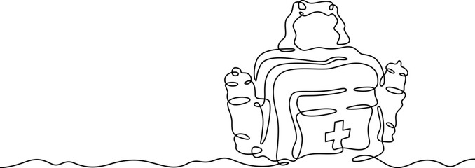 Poster - continuous one line drawing medical bag. bag with a cross. doctor's bag. one continuous line isolate