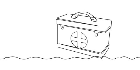 Poster - continuous one line drawing medical bag. bag with a cross. doctor's bag. one continuous line isolate