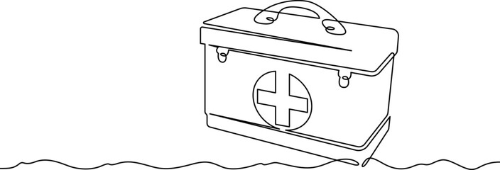 Poster - continuous one line drawing medical bag. bag with a cross. doctor's bag. one continuous line isolate