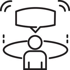 Poster - This depicts simple line drawing of person with speech bubble, suggesting communication or conversation. design is minimalistic and uses basic shapes to convey concept of speaking or expressing