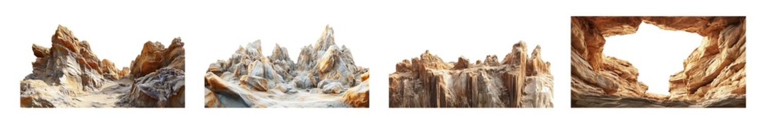 Poster - Set of Detailed stone-like structures with complex patterns isolated on transparent background