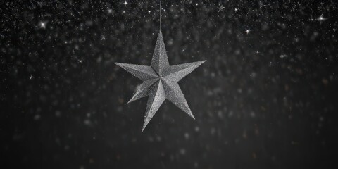 Wall Mural - silver glitter star pattern, dark background, festive twinkle, black, sparkle, shiny