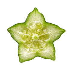 Poster - Close up of a star shaped cucumber slice with visible seeds isolated