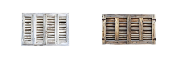Poster - Set of Aged wooden window shutters, light and dark tones. isolated on transparent background