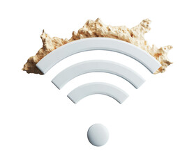 Poster - An abstract representation of wireless internet connection signal with earthy organic rocky texture behind it.