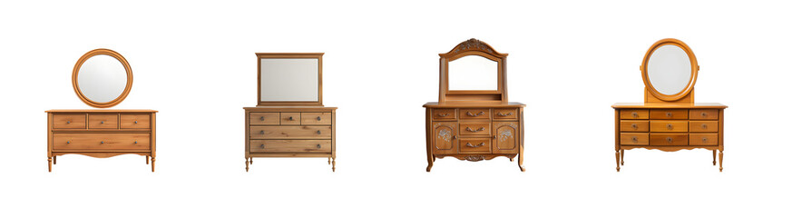 Poster - set of Wooden dressing tables with mirrors, a view of three pieces. isolated on transparent background