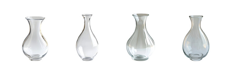 Fototapete - set of clear glass decorative vases in a shot. isolated on transparent background