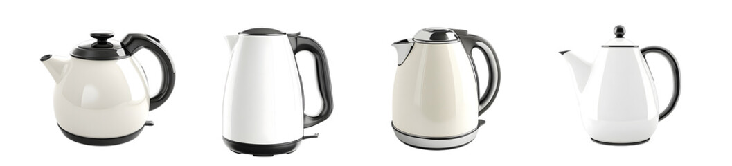 Poster - set of Several modern electric kettles displayed in a shot. isolated on transparent background