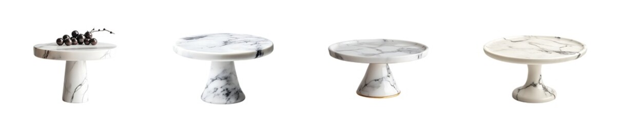 Poster - set of decorative cake stands with marble design. isolated on transparent background