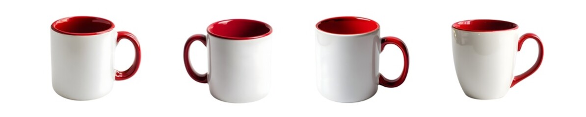 Poster - set of blank ceramic mugs with red rims. isolated on transparent background