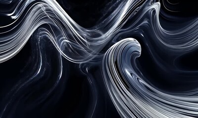 Fototapete -  Abstract white wave on a black background, a vector illustration of a sound or music effect with wavy lines and waves