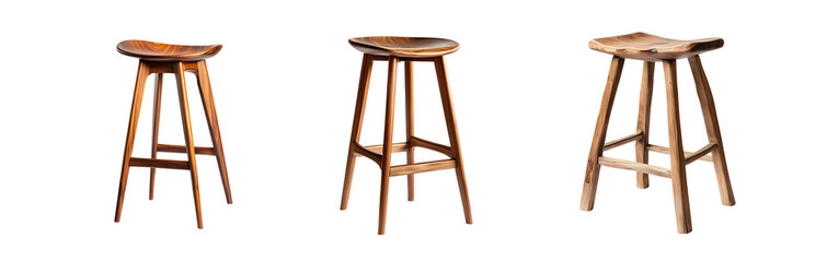 Poster - set of rustic wooden bar stools in a setting. isolated on transparent background