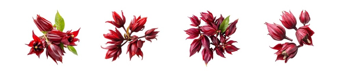 Poster - set of Close-up view of vibrant red flower clusters. isolated on transparent background