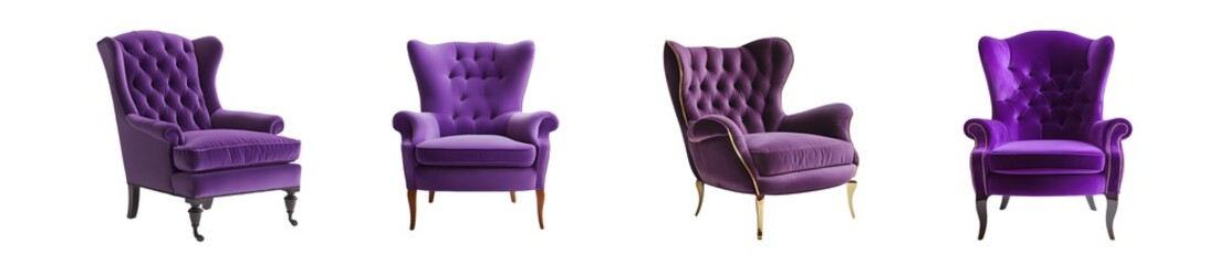 Poster - set of tufted armchairs in a rich purple hue. isolated on transparent background