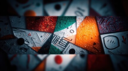 Poster - Abstract design with overlapping geometric shapes and textures.