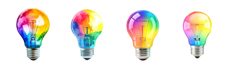 Poster - set of Colorful lightbulb illustration showcasing creative ideas. isolated on transparent background
