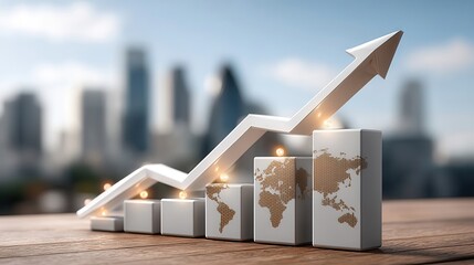 Poster - Global progress illustrated by rising chart and world maps.