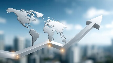 Poster - Global progress illustrated by a rising graph against a city skyline.