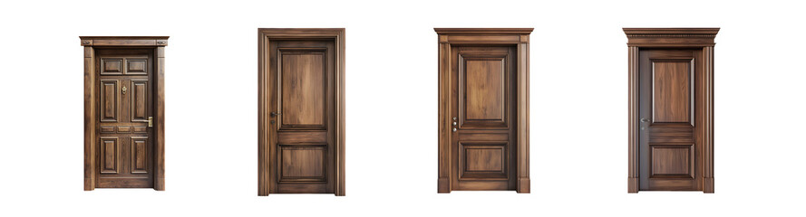 Poster - Multiple wooden doors against a wall. isolated on transparent background