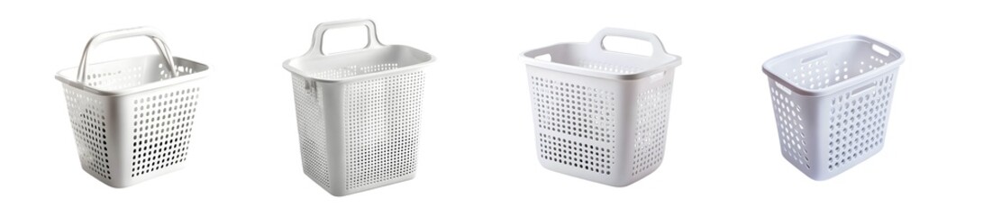 Poster - set of white plastic laundry hampers with handles. isolated on transparent background