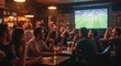 © DemiourgosAI - blurred Euphoric soccer fans watching live game in pub