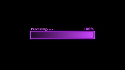 Fototapete - Digital processing progress bar animation displaying 100 percent completion against a black background visualizing technological advancement