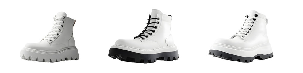Poster - set of White platform boots with laces. isolated on transparent background