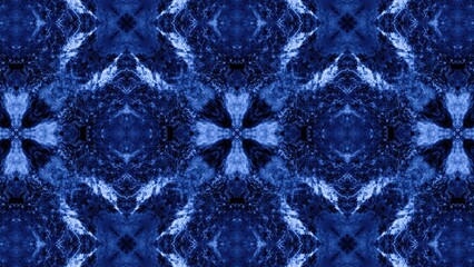 Poster - Abstract blue kaleidoscopic pattern featuring symmetrical designs suitable for backgrounds and decorative digital artwork projects