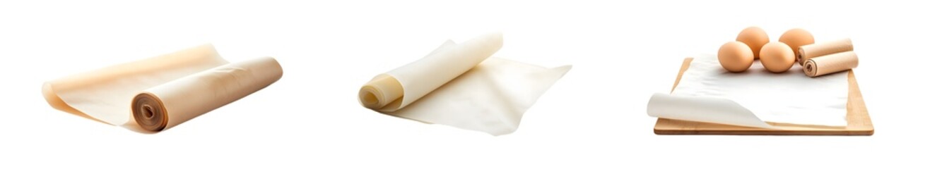 Poster - set of Rolled parchment paper and baking sheets. isolated on transparent background