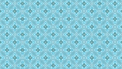 Poster - Decorative seamless pattern featuring a repeating floral design with symmetrical elements in shades of teal blue and gray, forming a captivating visual texture.